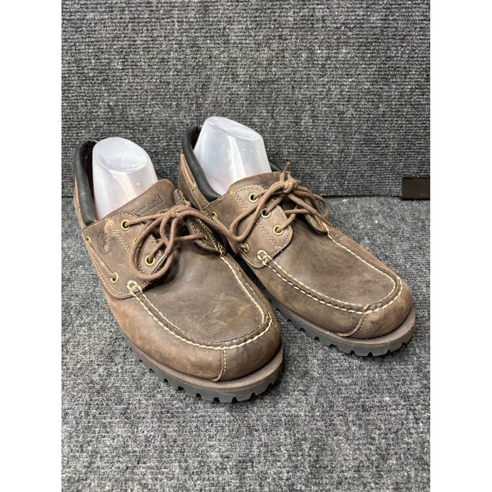 Timberland Mens 3-Eye Lug Handsewn Boat Shoes Brown Leather Loafers 84593 12M